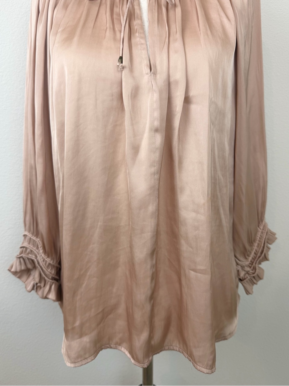 Ulla Johnson Rosamund Matte Japanese Satin Pleated Poet Blouse Blush Pink - Picture 4 of 11